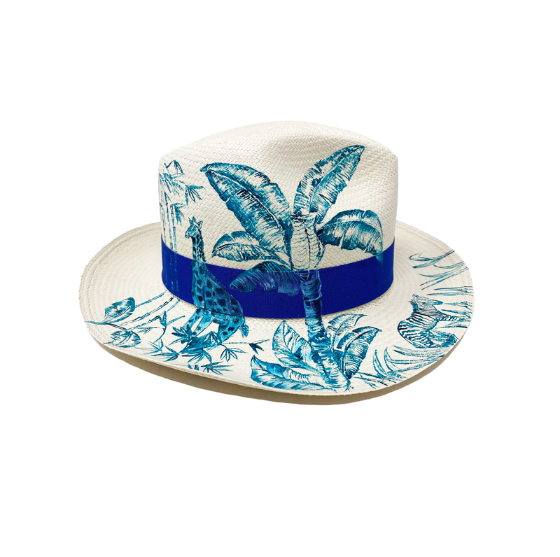 Panama Hat Toile du Jungle Turquoise - Size 56 - Qilin Brand