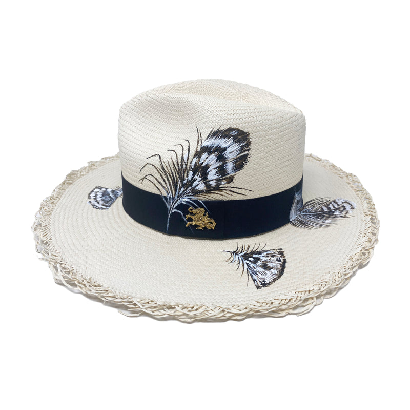 Panama Hat Frayed Feathers - size 57 - Qilin Brand