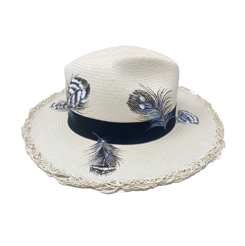 Panama Hat Frayed Feathers - size 57 - Qilin Brand
