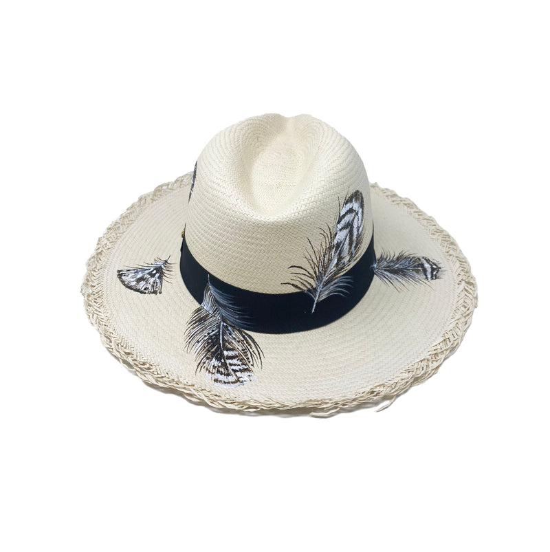Panama Hat Frayed Feathers - size 57 - Qilin Brand