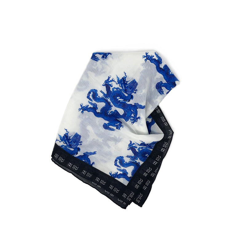 Qilin Cotton Silk Scarf Blue Dragon - Qilin Brand