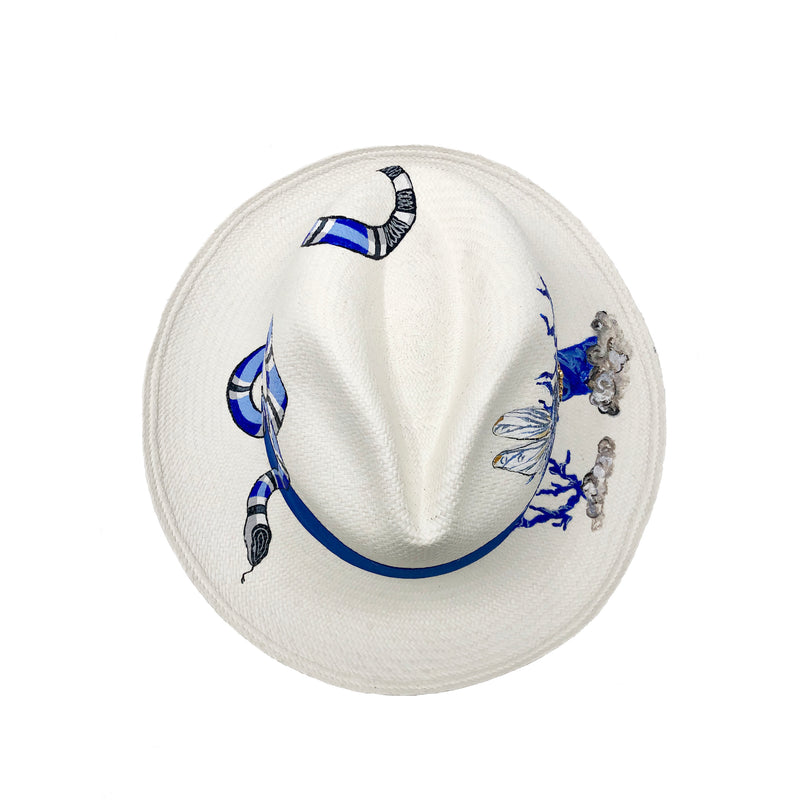 Panama Hat Blue Snake and Coral - Qilin Brand
