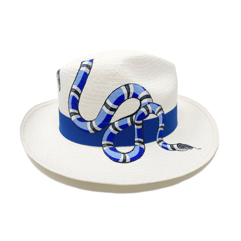 Panama Hat Blue Snake and Coral - Size 57 - Qilin Brand
