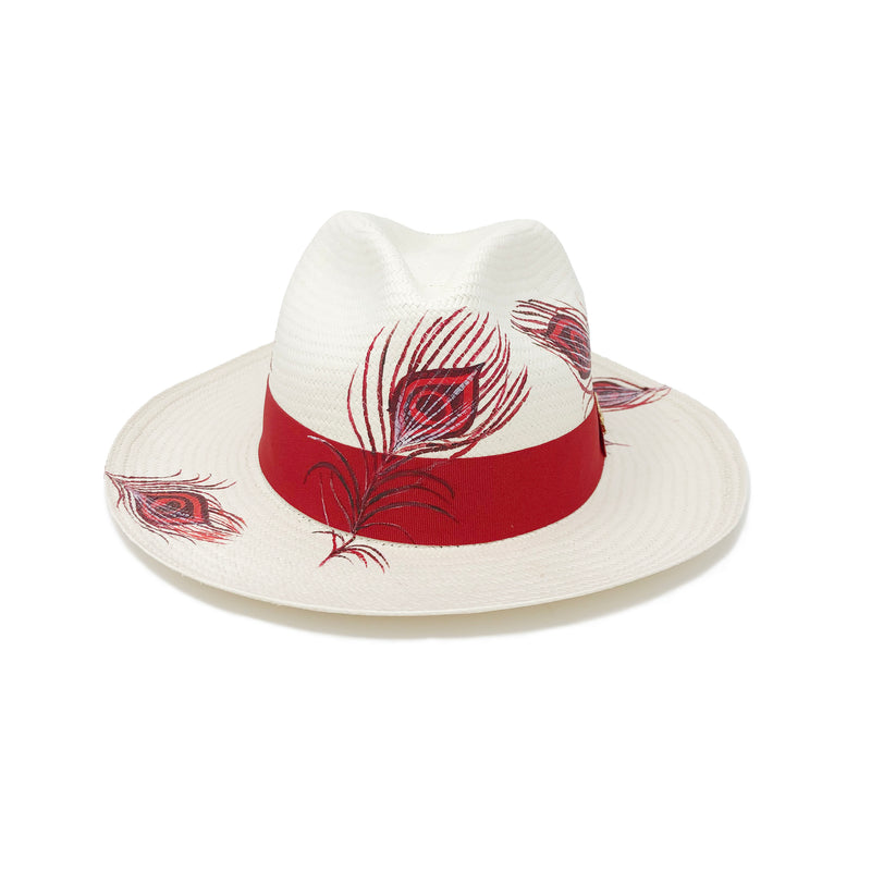 QILIN x Mirela Mendoza Peacock Panama Hat Red - Qilin Brand