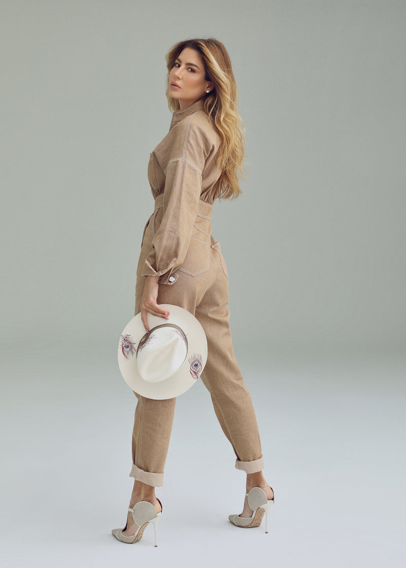 QILIN x Mirela Mendoza Peacock Panama Hat Beige - Qilin Brand