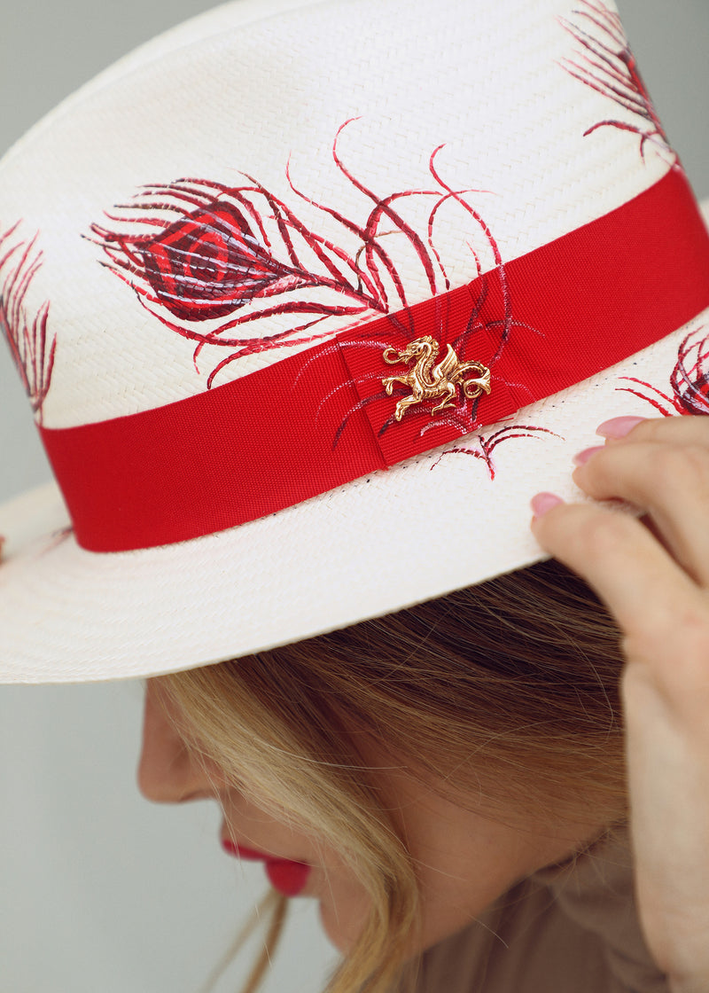 QILIN x Mirela Mendoza Peacock Panama Hat Red - Qilin Brand