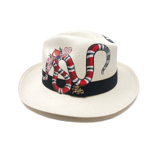 Panama Hat Red Snake and Bees - size 59 - Qilin Brand